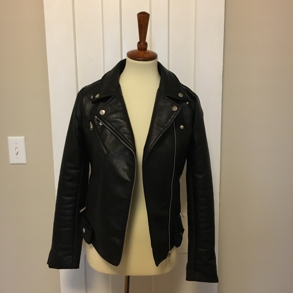 Black Vegan Leather Moto Jacket